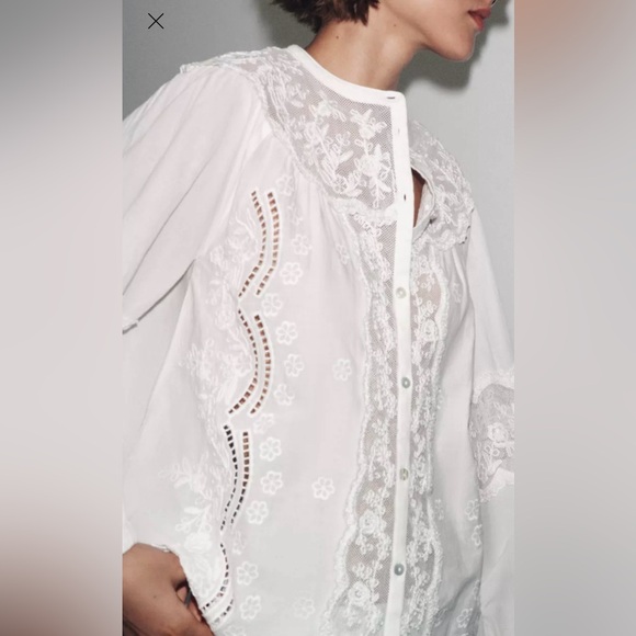 Zara Elegant White Embroidery Women's button-up NWT - Picture 2 of 7